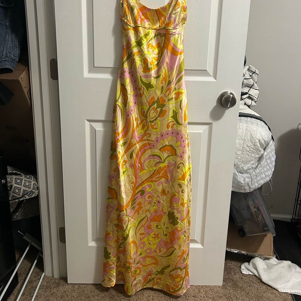 Vibrant Yellow and Pink Maxi Dress